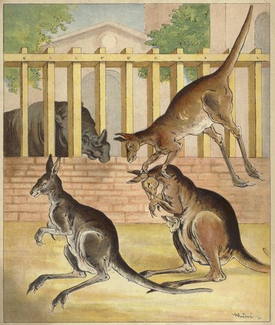 Kangaroos Playing, with Rhinoceros Observing by Richard Andre